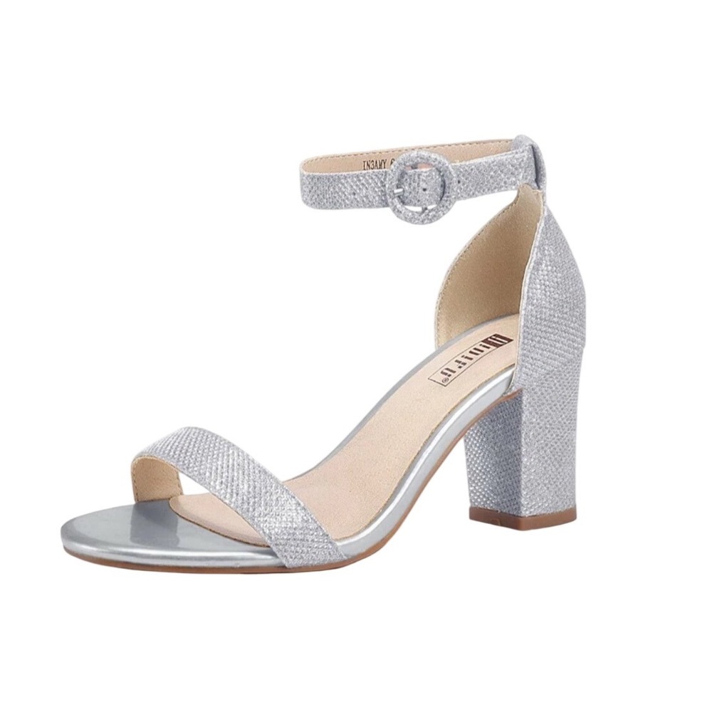 IDIFU Women's IN3 Amy Block Heel Dress Sandals Open‎ Toe Size 9 Silver Glitter